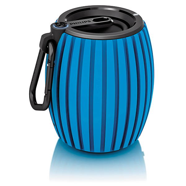 飛利浦SBT30 設計扣環外型酷似手榴彈，透過扣環可掛在背包，是適合從事戶外運動攜帶的一款喇叭。支援藍牙、麥克風。售價2,490元。