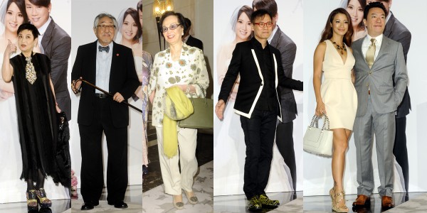 陶喆婚禮嘉賓,左起張小燕、孫越、張艾嘉母親、羅大佑、李倩蓉、李德立。(記者趙世勳攝) 陶喆婚禮嘉賓,左起張小燕、孫越、張艾嘉母親、羅大佑、李倩蓉、李德立。(記者趙世勳攝)