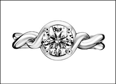 Knot Ribbon定情戒，主鑽0.3克拉起，約79,000元起。（Hearts on Fire提供）