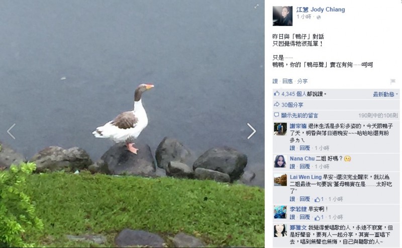 今日江蕙在臉書寫下心情記事，似乎有感而發。（翻攝自臉書）