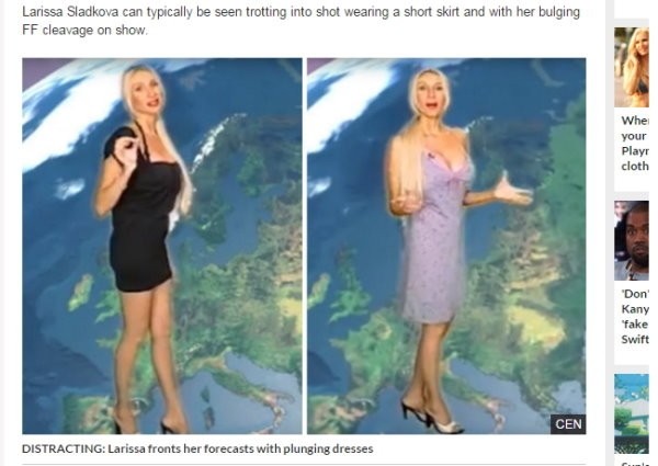 斯洛柯娃在播報氣象時，總會大秀火辣的身材。（翻攝自EXPRESS）