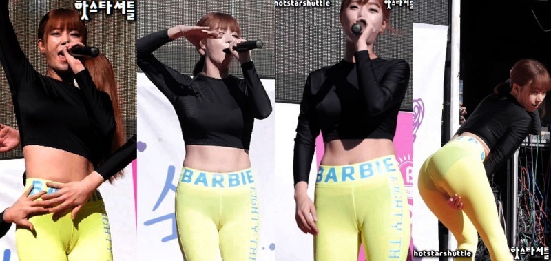 「Six Bomb」成員們先前在熱舞時不慎秀出內褲和下體「駱駝蹄」痕跡，而引發熱議。（合成圖，翻攝自YouTube）