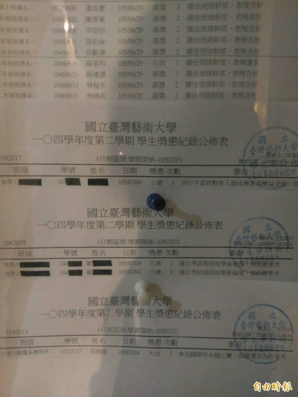 台藝大不願說明藝人歐陽妮妮期末考找槍手代考的懲處結果,但根據公佈欄資訊,歐陽妮妮被記一大過兩小過。(記者賴筱桐攝) 台藝大不願說明藝人歐陽妮妮期末考找槍手代考的懲處結果,但根據公佈欄資訊,歐陽妮妮被記一大過兩小過。(記者賴筱桐攝)