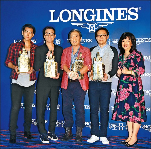《寒戰2》浪琴表特映場，彭于晏、（左起）、梁家輝、張國柱、導演陸劍青、浪琴表台灣區副總理張正勳，一同出席觀賞。