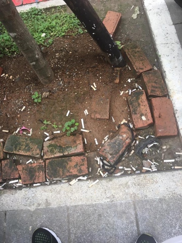 夢多15日時在臉書指出,住家附近的路上竟又被丟滿菸蒂,但距離他上次清理連1個月都還不到。(圖擷自「夢多 mondo 大谷主水」臉書) 夢多15日時在臉書指出,住家附近的路上竟又被丟滿菸蒂,但距離他上次清理連1個月都還不到。(圖擷自「夢多 mondo 大谷主水」臉書)