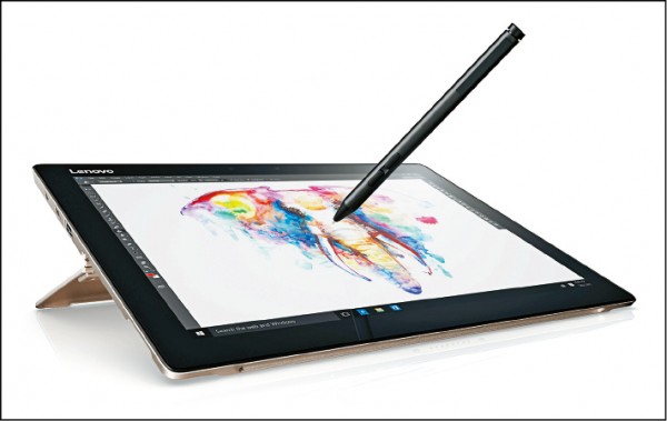 聯想二合一平板筆電Miix 720，搭配選購的觸控筆，支援2,048階壓力感應。