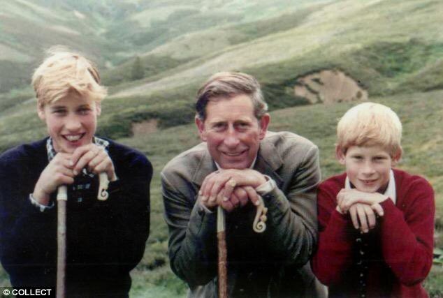 肯辛頓宮PO出當年還是稚嫩青少年的威廉王子（左）、哈利王子（右）與父親查爾斯王子（中）的合照來慶祝父親節。（翻攝自肯辛頓宮官方推特）