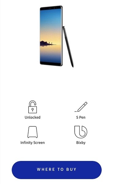 美國三星官網日前無預警曝光三星Note 8外觀，隨後立即被下架。（翻攝網路）