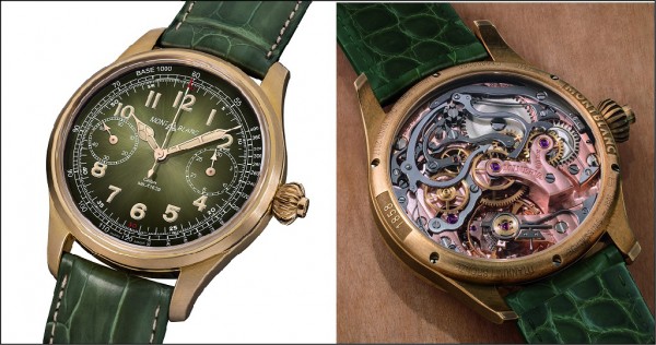 萬寶龍1858系列測速計時碼錶－Only Watch’17。青銅錶殼（44毫米）搭配復古綠色錶盤。手動上鏈單按把計時機芯。估價28,000 - 35,000瑞郎。