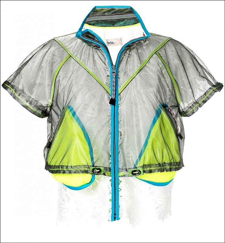 Kolor灰色透紗蕾絲內襯短袖夾克，33,280元。（by onefifteen）