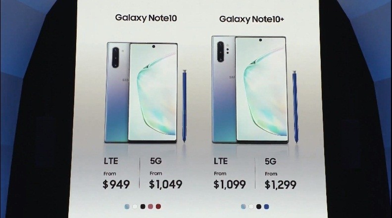 三星Note 10系列國外售價949美元起跳，換算台幣約3萬元。（翻攝自官方直播）