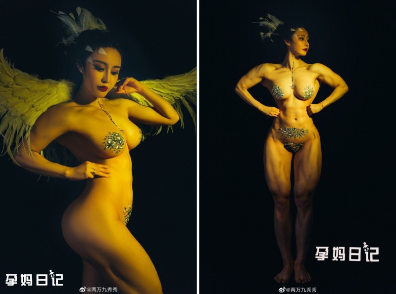 袁合榮拍攝激裸孕婦寫真。（翻攝自微博）