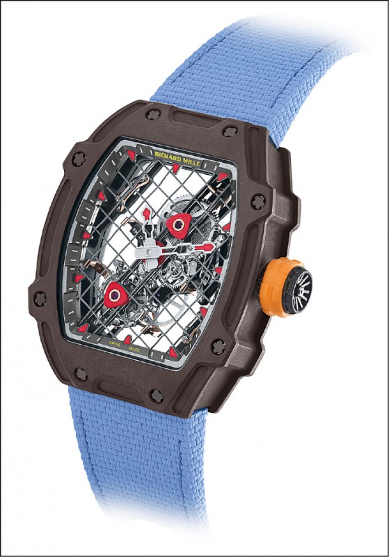 Richard Mille RM 27-04 RAFAEL NADAL陀飛輪腕錶，含錶帶重僅30克，且機芯可承受超過12,000G的加速度，創下品牌紀錄。