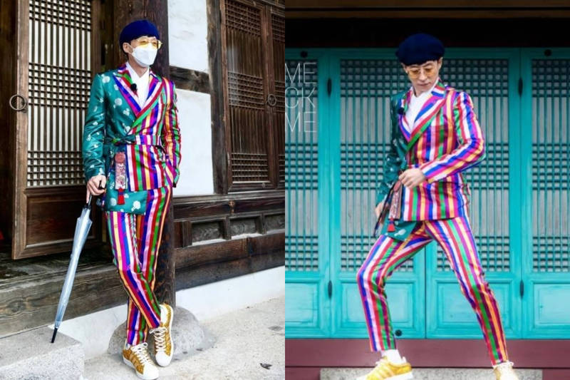 劉在錫「彩虹西裝」時尚感大爆發   網友笑「撞衫枕頭」 - 自由娛樂