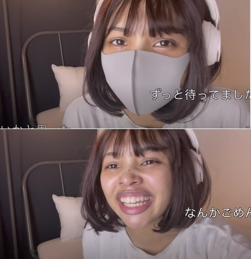 momohaha在影片中大方脫掉口罩，露出底下「真面目」，嚇壞一票粉絲。（翻攝自YouTube momo haha）