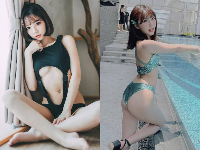 啾啾（左）跟林可（右）因為「比基尼對決」影片人氣大漲。（翻攝自dou95412、chuchu0526 IG）