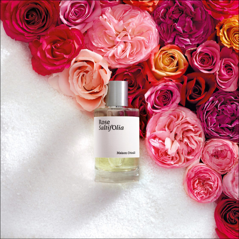 Maison Crivelli千鹽玫瑰淡香精，海洋花香調，主要香材為血橙、粉紅胡椒、千葉玫瑰、海藻原精，30ml／3,000元；100ml／6,800元。