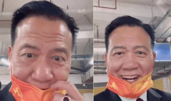 萬梓良衝突之後，還拉下口罩，自拍影片。（翻攝自微博）