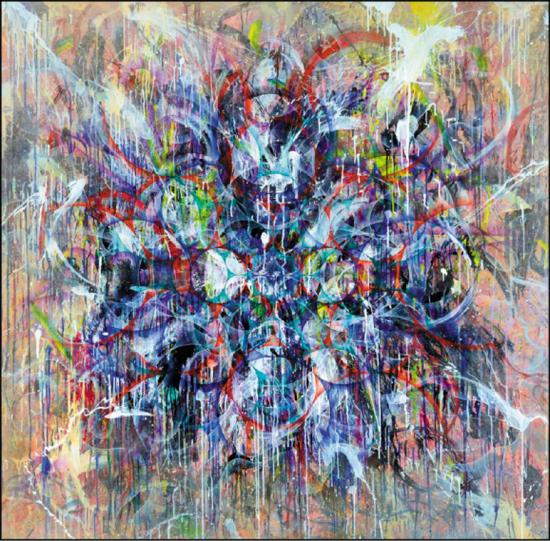 楊仁明2010年畫作〈不安定的連結：花─時─間〉。