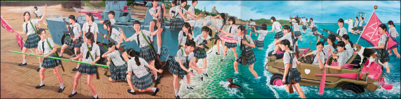 陳擎耀2019年畫作〈沙灘上的AK47少女〉。