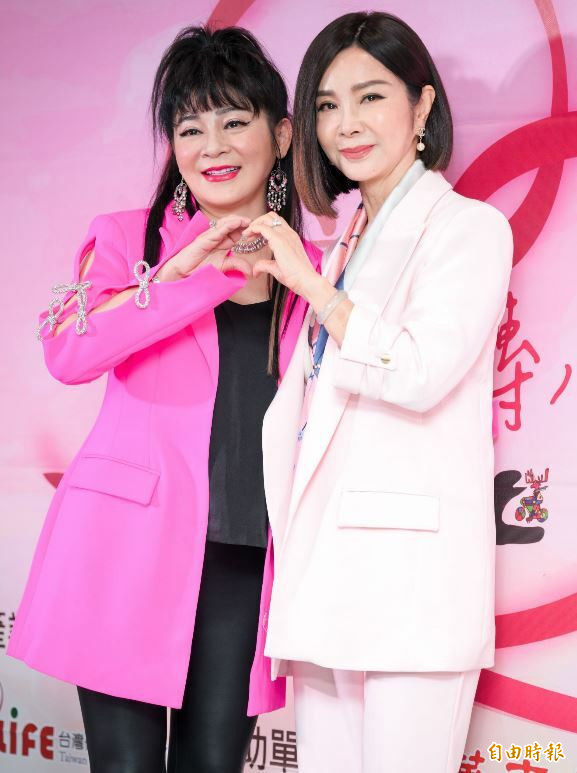 王彩樺(左)、陳美鳳出席愛傳承關懷演唱會。(記者王文麟攝)