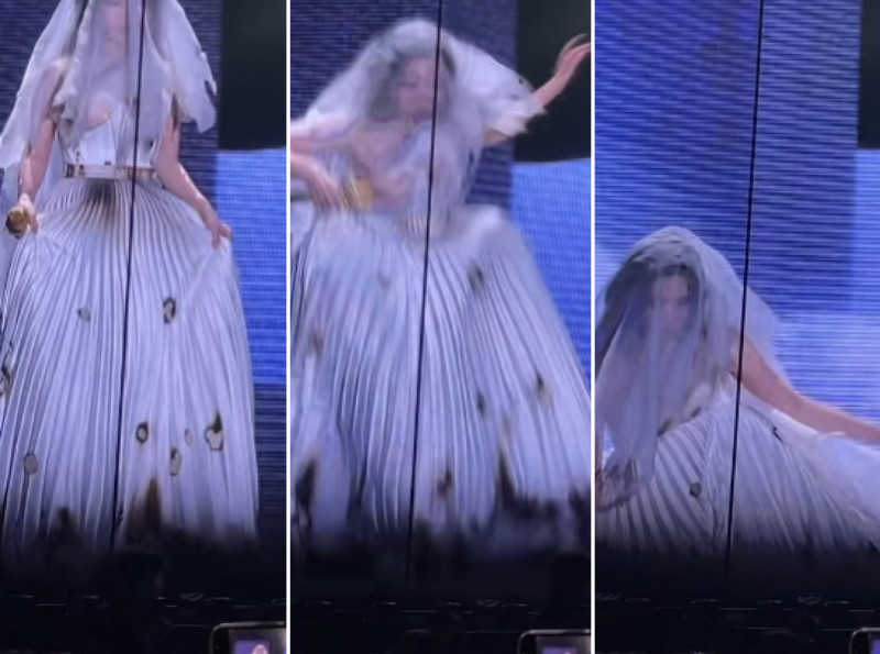 鄧紫棋開唱時失足跌落升降台，現場3萬名粉絲目睹嚇壞驚叫。（組合照，翻攝自微博）