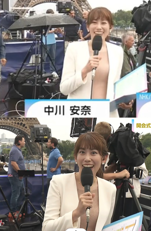 中川安奈的服裝讓不少觀眾誤以為她沒穿衣服。（翻攝自X）