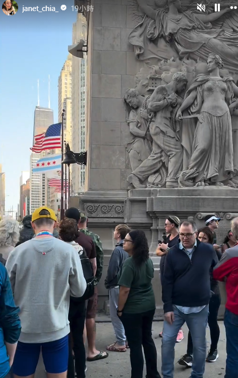 賈永婕赴美參加馬拉松，13日一早就來到位於芝加哥千禧公園的活動場地。（翻攝自IG）