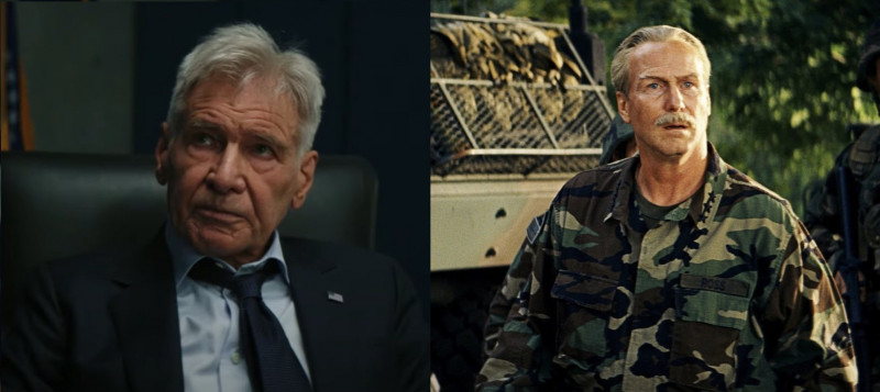 哈里遜福特（左）在《美國隊長：無畏新世界》接棒已故的威廉赫特（右）演出羅斯總統。（翻攝自YouTube）