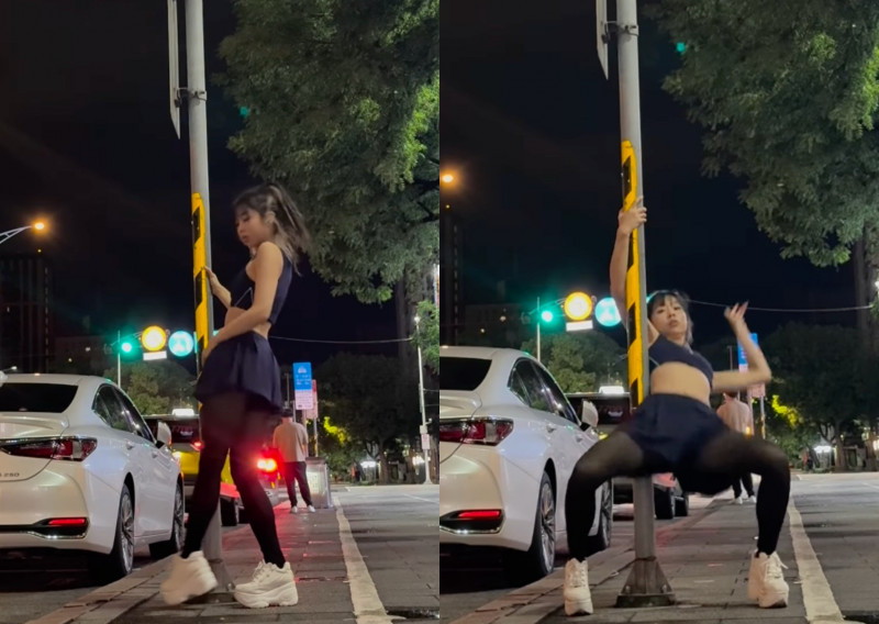 Coco深夜緊抓電線桿跳鋼管舞。（翻攝自IG）
