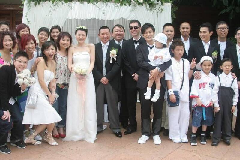 杜汶澤、田蕊妮伴郎團，劉德華、余文樂、王晶、黃秋生。（翻攝自臉書）