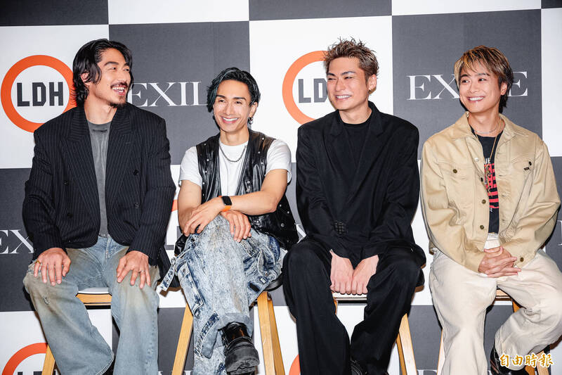 「EXILE」放浪兄弟AKIRA（左起）、橘KENCHI、SHOKICHI、TAKAHIRO。（記者王文麟攝）