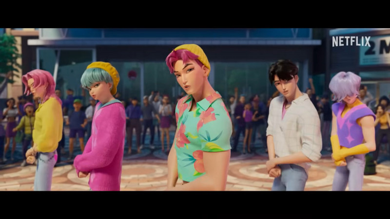 《Kpop 獵魔女團》「Saja Boys」的靈感來自於多個韓國男團，有秀肌肉的，也有可愛擔當。（翻攝自YouTube）