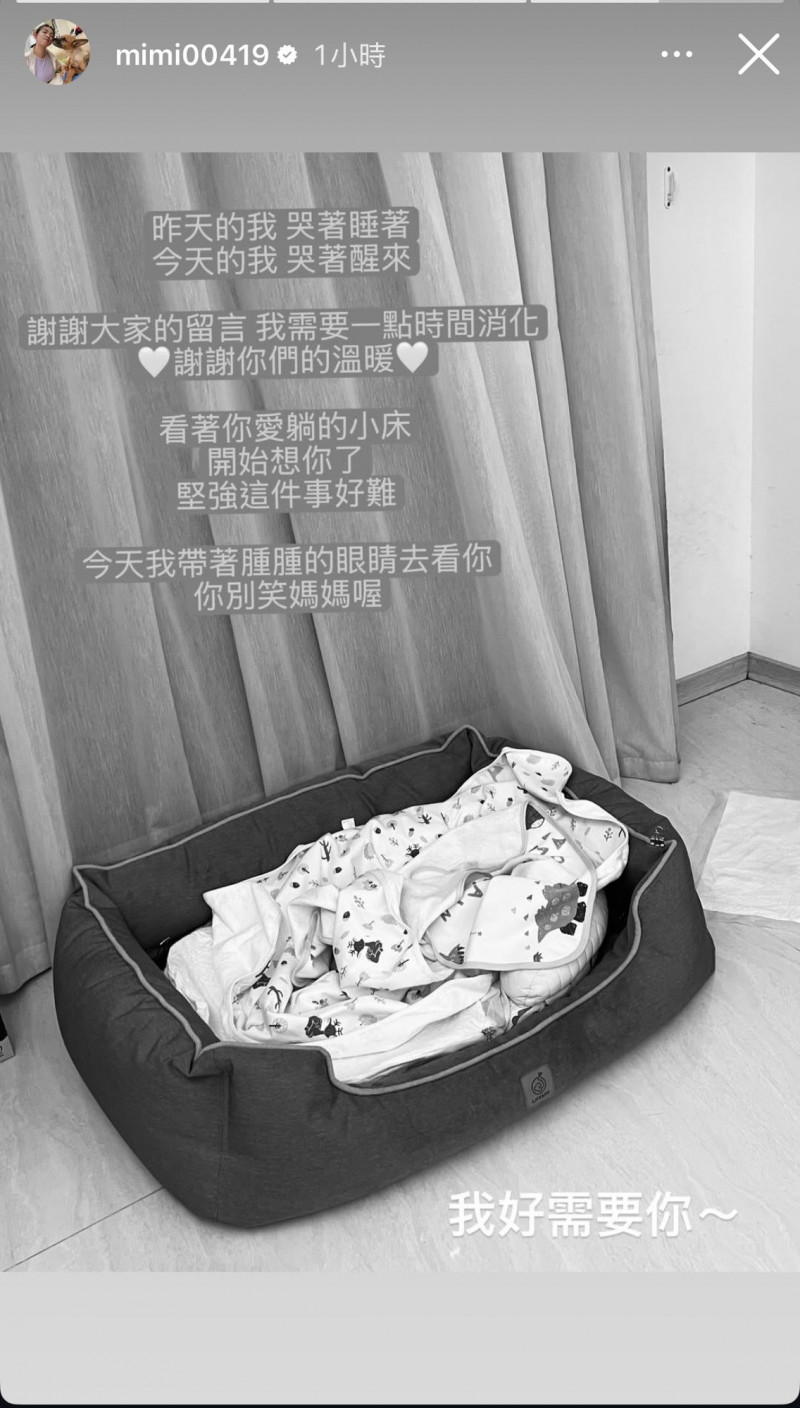 米可白帶著腫眼送別愛犬錢錢。（翻攝自Instagram）