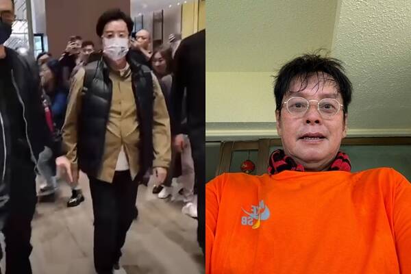 譚詠麟這兩天人在天津備戰演唱會，被拍到「腹圍」明顯又腫一大圈（左圖）；他也在微博向天津粉絲熱情喊話「演唱會見」。（翻攝自微博、抖音）