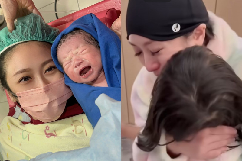 蔡允潔剖腹才第二天，忍痛抱大女兒。（翻攝自臉書）