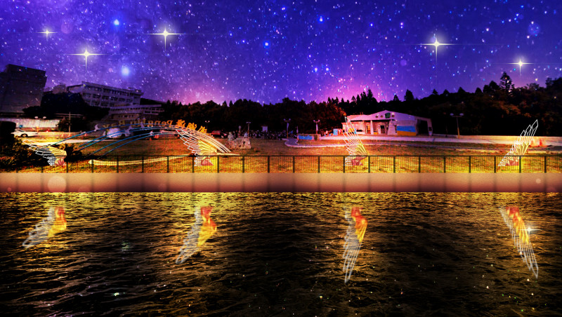 今年燈光節以光與島為元素，打造觀音亭繽紛夜晚。（澎管處提供）