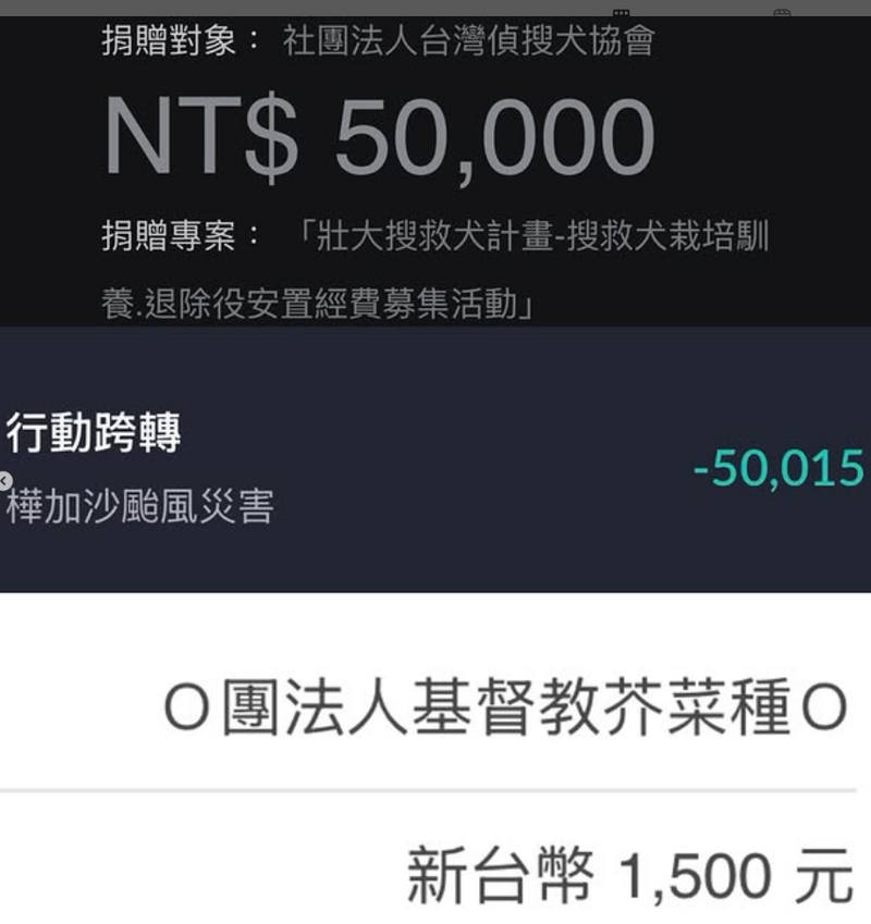 張棋惠雖無法親自參與救援，但仍希望能盡一份心力，因此她選擇捐款幫助當地搜救隊。（翻攝自IG）