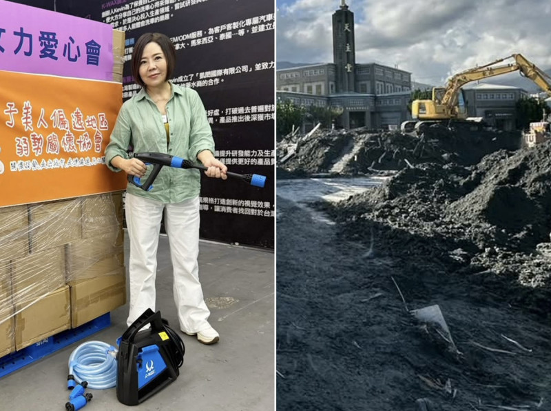 于美人投身救災行列。（組合照，翻攝自臉書）