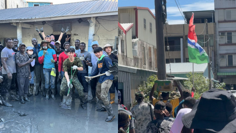 在台甘比亞人組團到花蓮光復鄉救災，受到熱烈歡迎。（翻攝自IG）