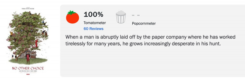 朴贊郁《徵人啟弒》爛番茄100%新鮮度。（翻攝自Rotten Tomatoes）