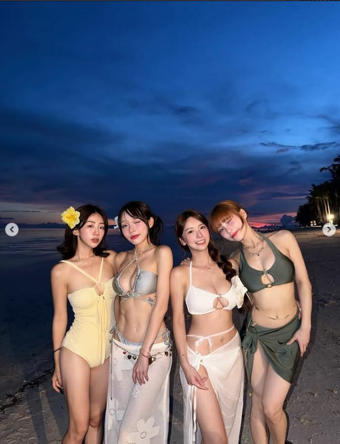禾羽海邊與女神林襄、李芷霖及同行友人一同合照。（圖翻攝自kimi_0531）