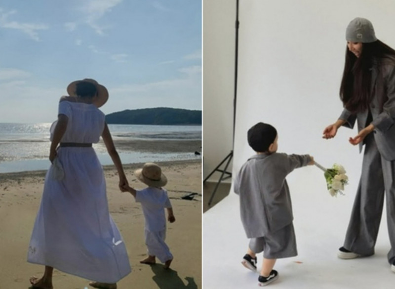 文佳菲首度公開和鄭雨盛的兒子近況照。（翻攝自IG，合成圖）