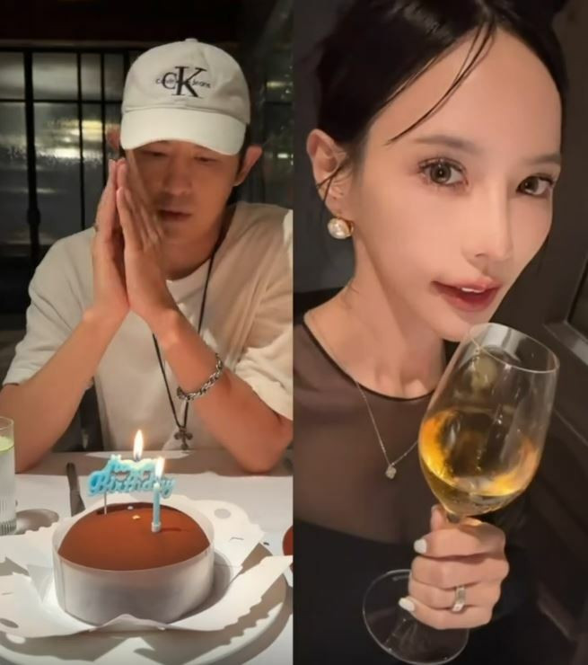 敖犬（左）許下生日願望，右為愛妻發發。（翻攝自Threads）