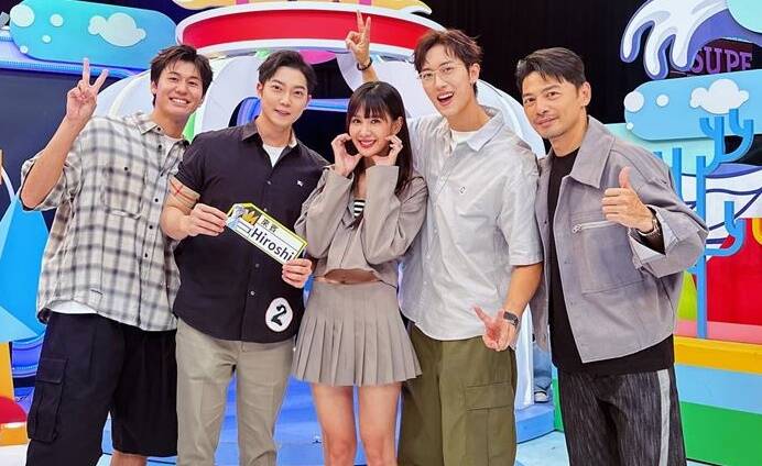 兄弟倆曾一起上節目，左二為范姜閎韻，右二為范姜彥豐，左起風田、安心亞、阿Ken。（翻攝自threads）