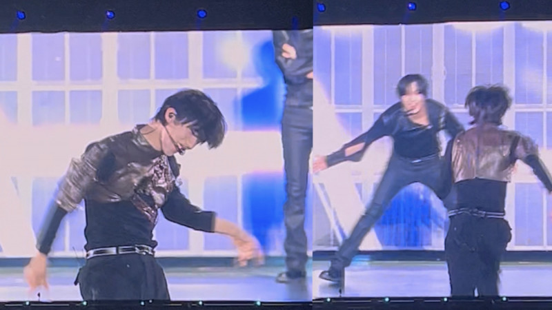 NCT DREAM的志晟被拱耍性感，結果比劃了幾下就衝回哥哥的懷抱。（讀者提供）