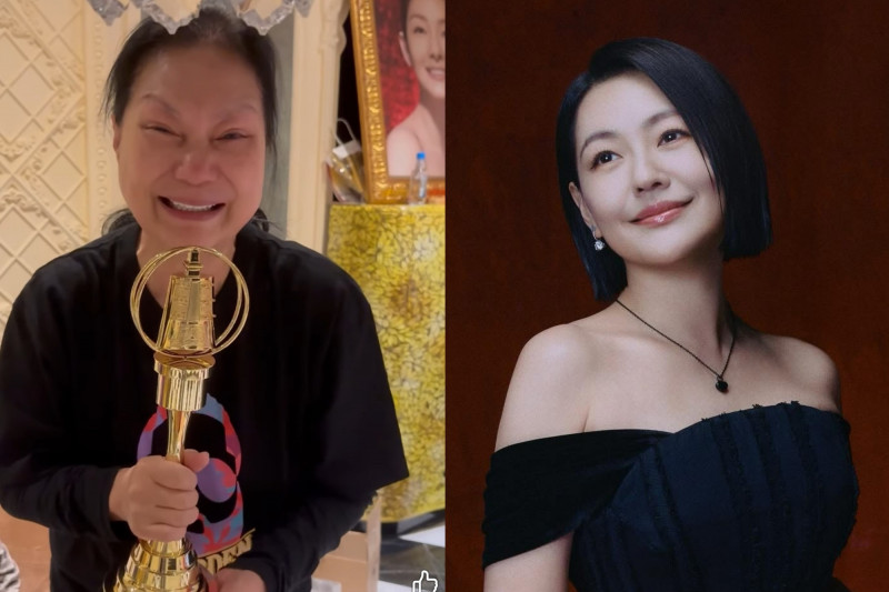 徐媽媽緊握小S金鐘獎盃哭到說不出話。（翻攝自臉書）