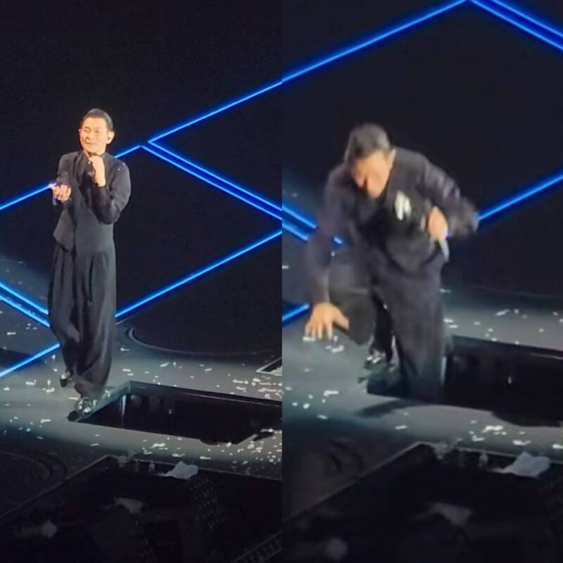 劉德華不慎跌倒驚呆歌迷。（翻攝自微博）