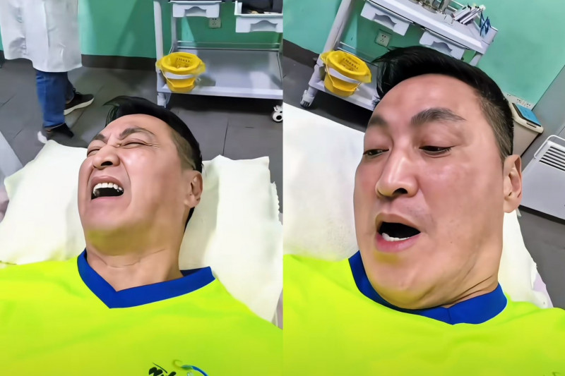 何家勁拍自己在醫院打針的影片，一直哀嚎。（翻攝自小紅書）