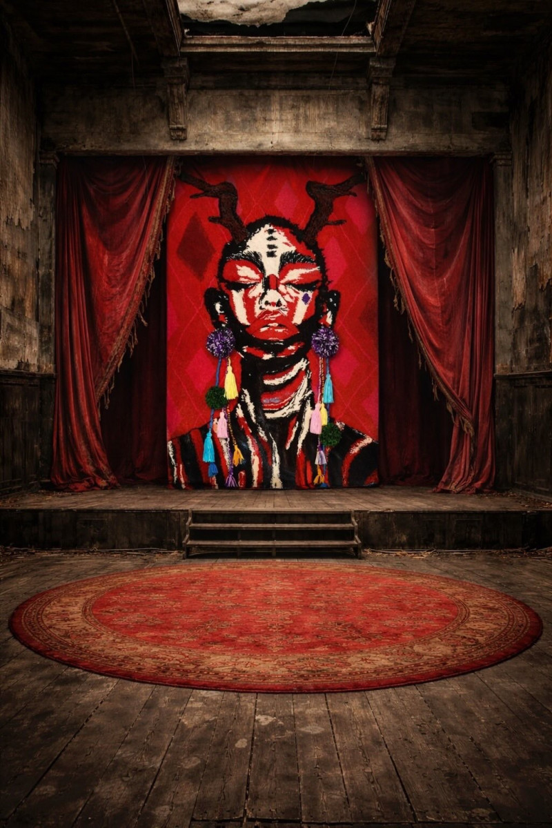 阿妹男友的酒吧裡，掛著她的抽象肖像畫。（翻攝自IG）